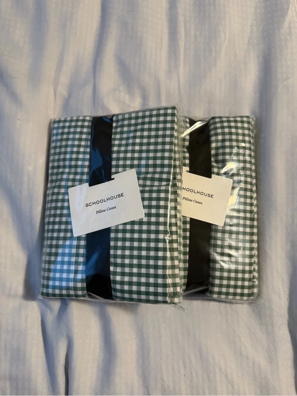 Schoolhouse Green Gingham Pillow Cases (pair) - King - NWT